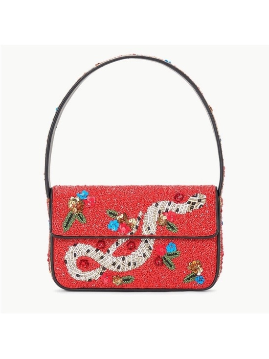 STAUD Handbags - STAUD Tommy Beaded Shoulder Bag Year of the Snake Red NWT